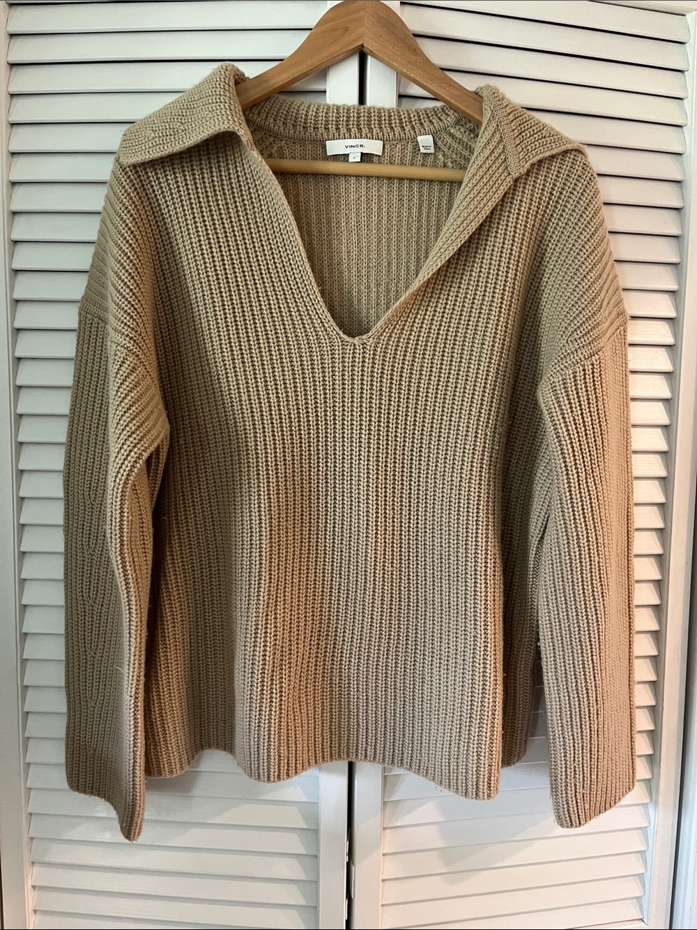 Vince Beige Ribbed V-Neck Sweater